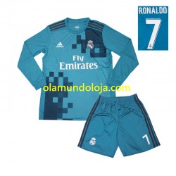 Camisola Real Madrid Cristiano Ronaldo 7 2017 Retro Criança Equipamento Terceiro Manga Comprida